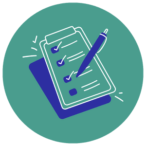 Checklist and pen in teal circle. Cradira's tools that make sense and make your life easier.
