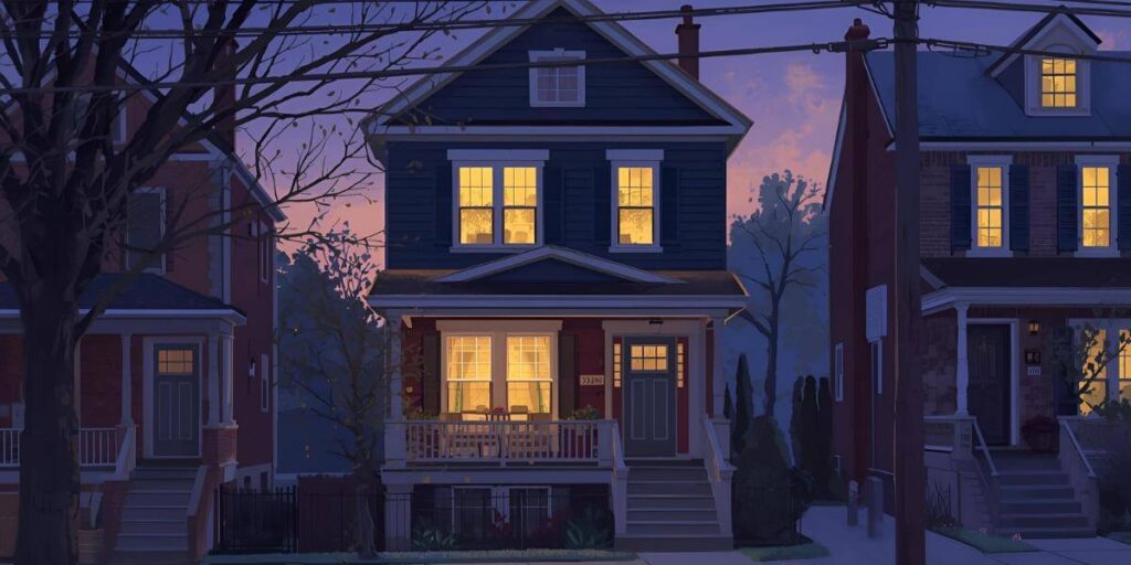 Toronto family home at dusk representing overnight newborn support services across the GTHA