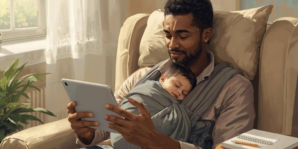 Parent finding clarity through digital postpartum support while caring for newborn alone