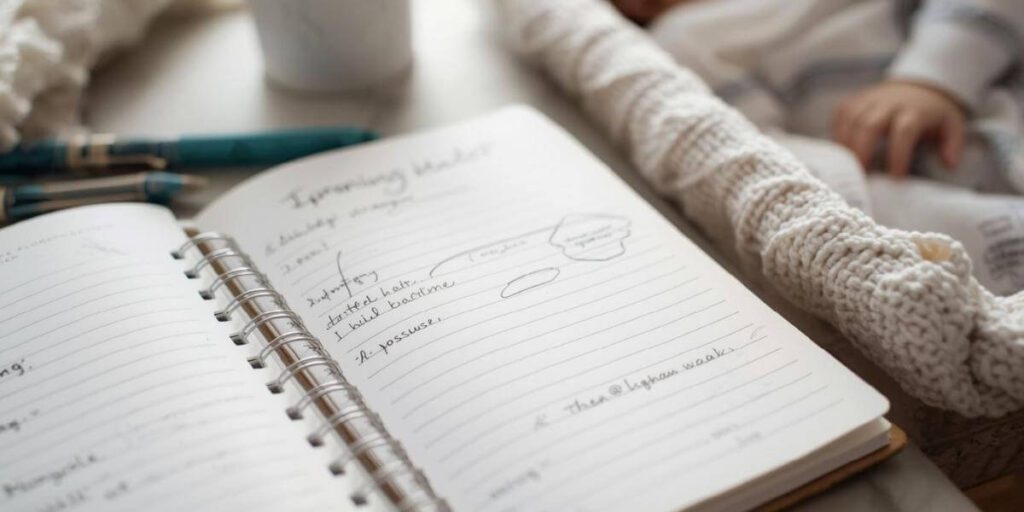 Postpartum planning notes beside a newborn bassinet