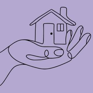 Minimal line illustration of a house resting in a hand, symbolizing Cradira Support as the branch that keeps your home-life services firmly supported.
