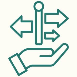 An outstretched hand icon with a sign post and arrows going in different directions to represent practical postpartum guidance. 